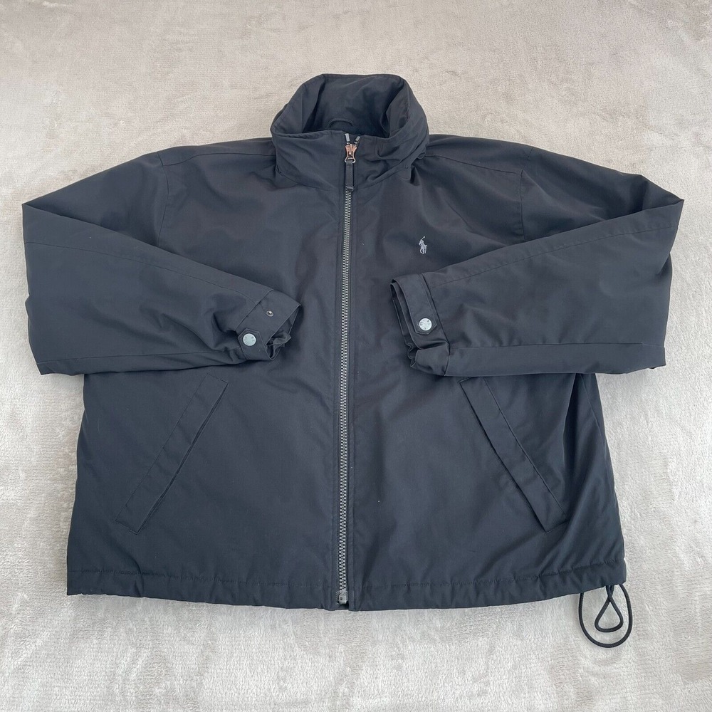 VTG Ralph Lauren Polo Insulated Windbreaker Jacket Men 2XL Black Zip Away Hood